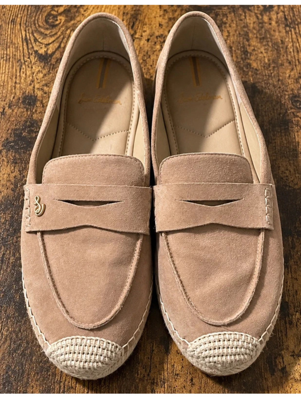 Sam Edelman Kai Taupe Suede Espadrille Loafers Size 10